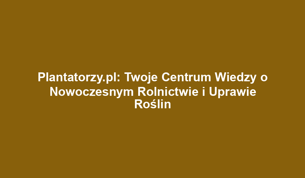 Plantatorzy.pl: Twoje Centrum Wiedzy o Nowoczesnym Rolnictwie i Uprawie Roślin