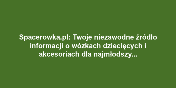 Spacerowka.pl: Twoje niezawodne źródło informacji o wózkach dziecięcych i akcesoriach dla najmłodszych