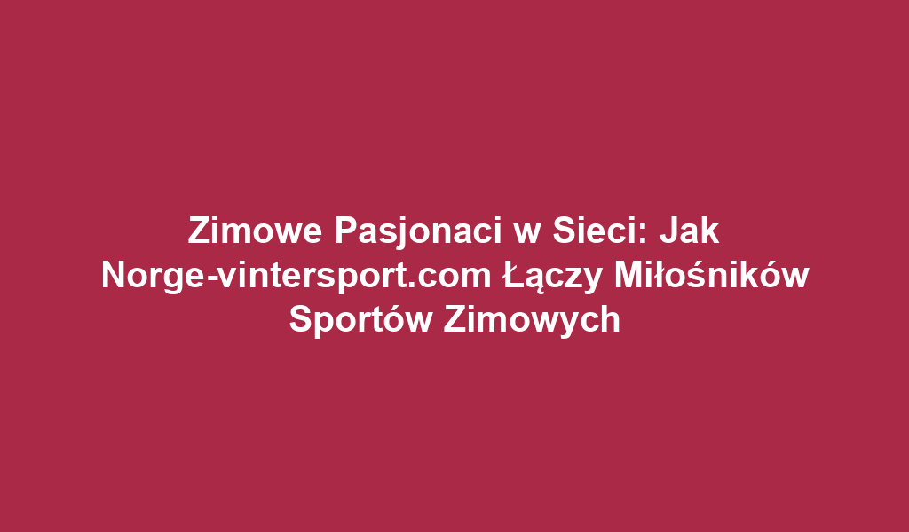 Zimowe Pasjonaci w Sieci: Jak Norge-vintersport.com Łączy Miłośników Sportów Zimowych