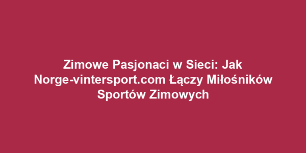 Zimowe Pasjonaci w Sieci: Jak Norge-vintersport.com Łączy Miłośników Sportów Zimowych