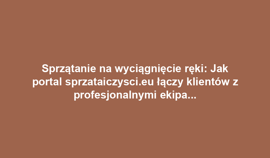 Sprzątanie na wyciągnięcie ręki: Jak portal sprzataiczysci.eu łączy klientów z profesjonalnymi ekipami sprzątającymi