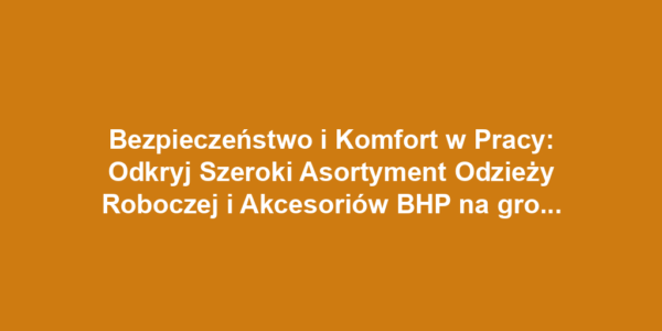 Bezpieczeństwo i Komfort w Pracy: Odkryj Szeroki Asortyment Odzieży Roboczej i Akcesoriów BHP na gross-grosser.de