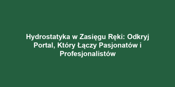 Hydrostatyka w Zasięgu Ręki: Odkryj Portal, Który Łączy Pasjonatów i Profesjonalistów