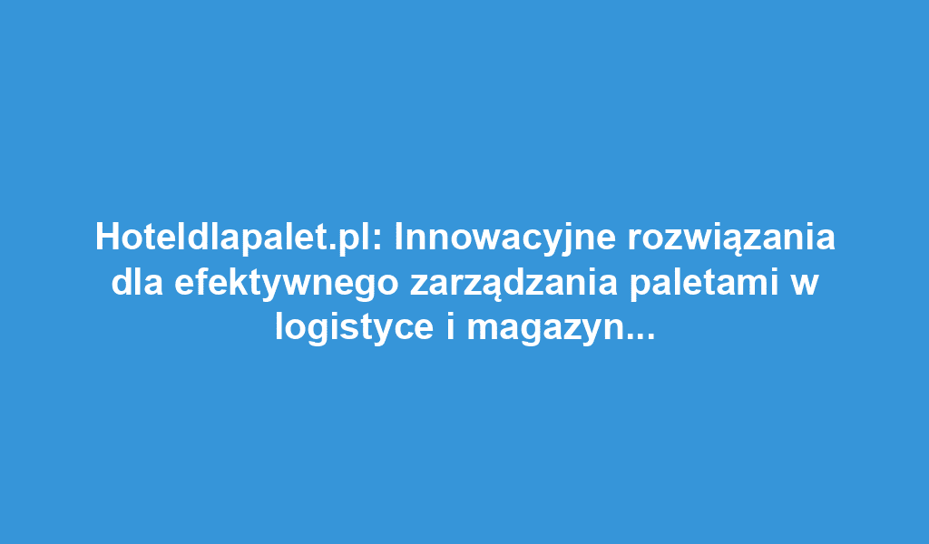 Hoteldlapalet.pl: Innowacyjne rozwiązania dla efektywnego zarządzania paletami w logistyce i magazynowaniu